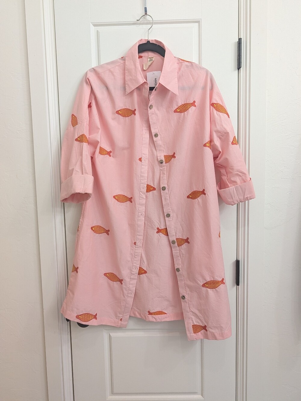 Uncle Frank Pink Button-Front Shirt with Orange Fish Print
